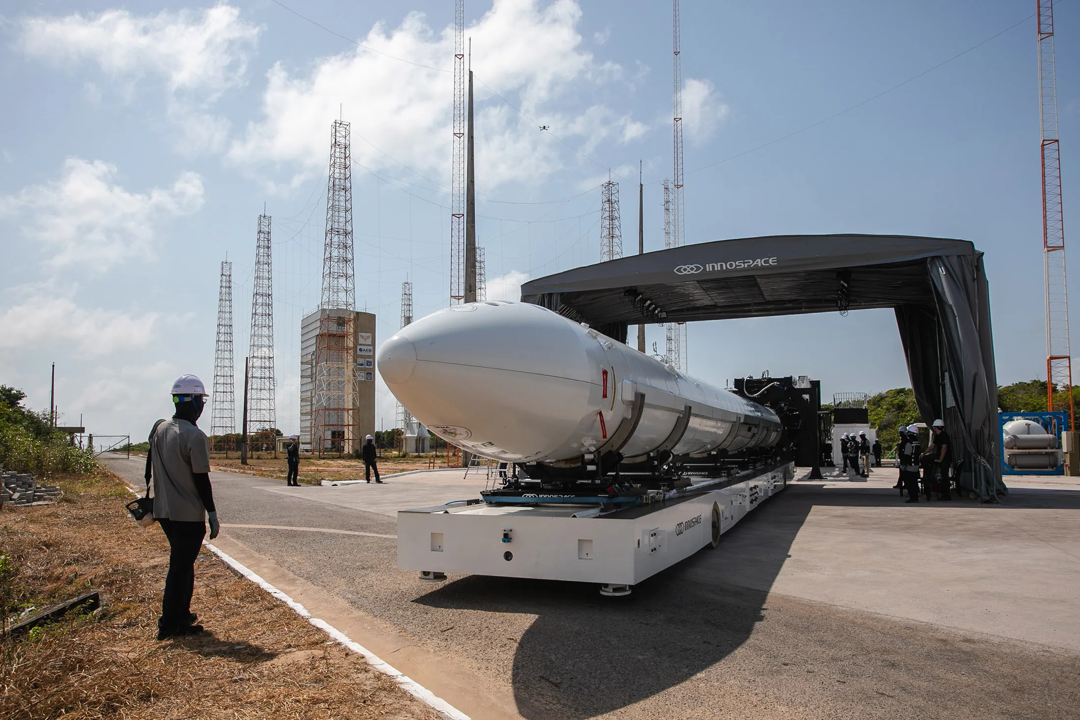 The Hanbit-Nano at the Alcantara launch complex on Nov. 18, before the rocket went to the launchpad.