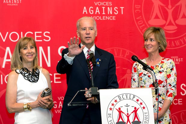 Vice President Joe Biden, center, and co-chairs Nancy Taylor Bubes, left, and Kathleen Biden, the vice president’s daughter-in-law.
