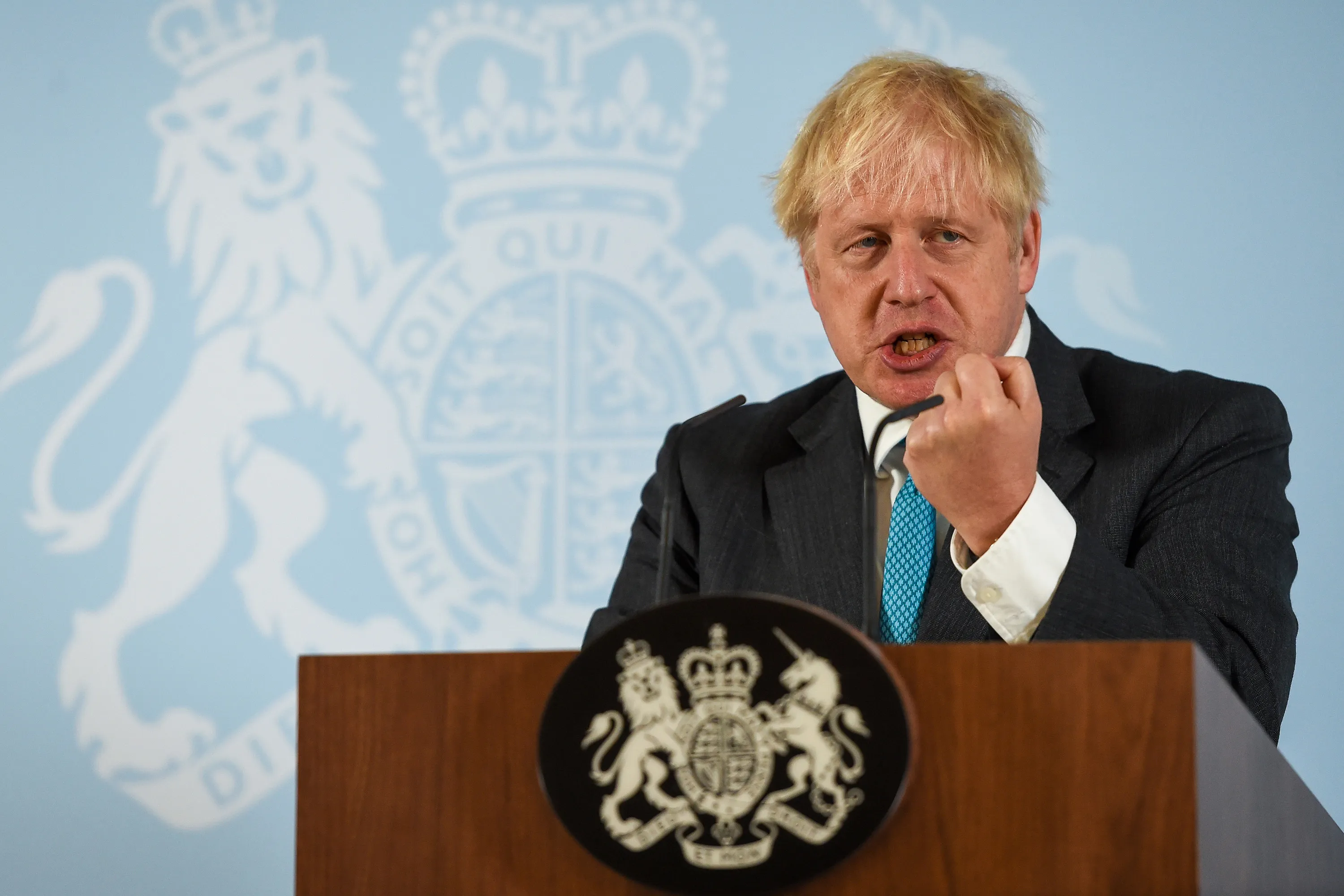 Boris Johnson speaks at Exeter College Construction Centre, in Exeter on Sept. 29.