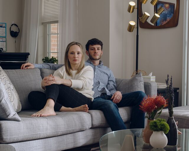 Meredith Dean and her fiancé, David Bradley, inside their home in Hamilton, New Jersey. 