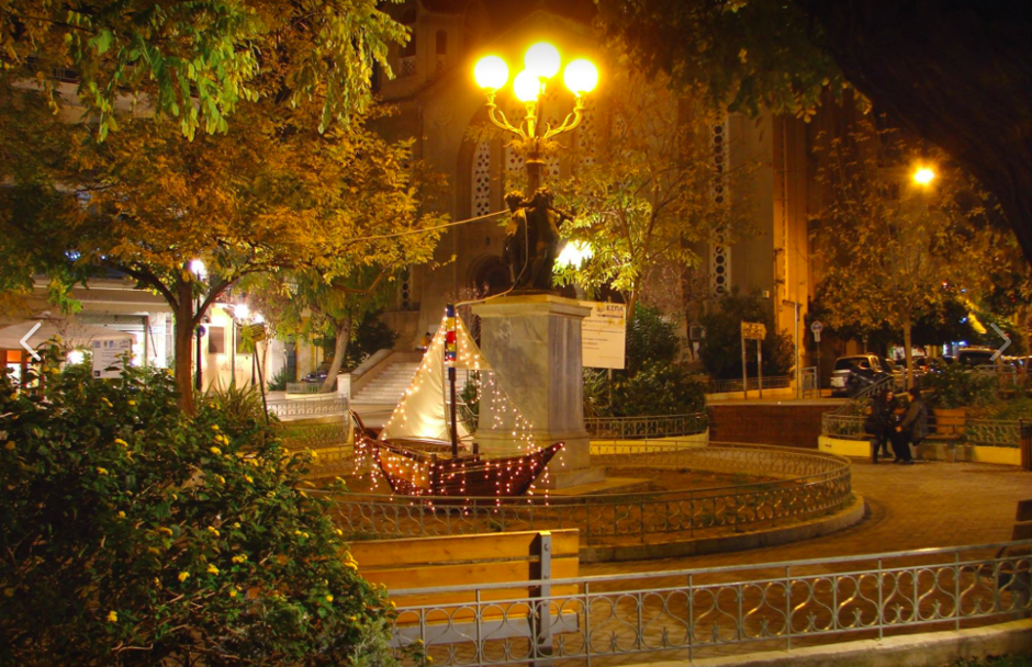 St George's Square, Kypseli, by night.