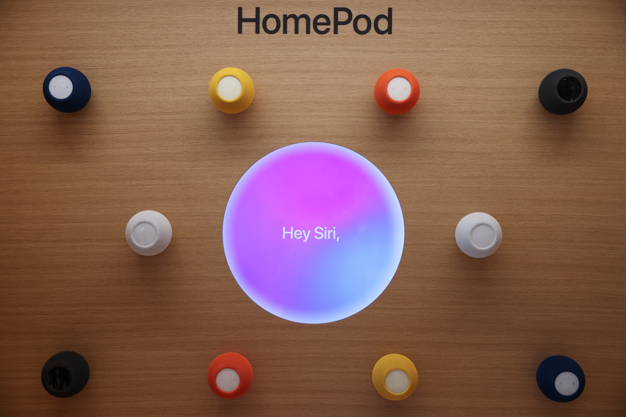HomePod section at an Apple retail store.