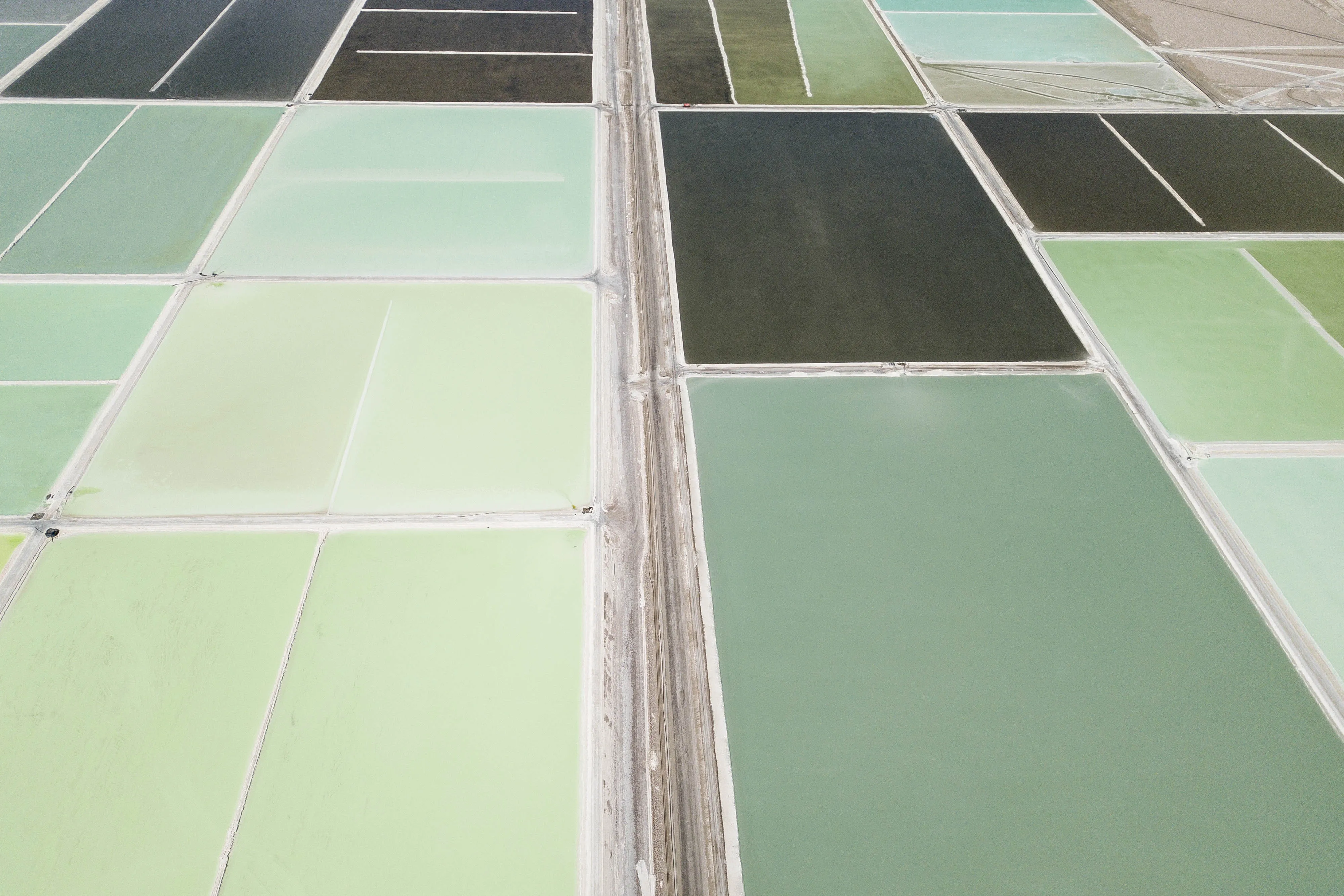 Brine pools at the Albemarle Corp. Lithium mine in Calama, Antofagasta region, Chile.