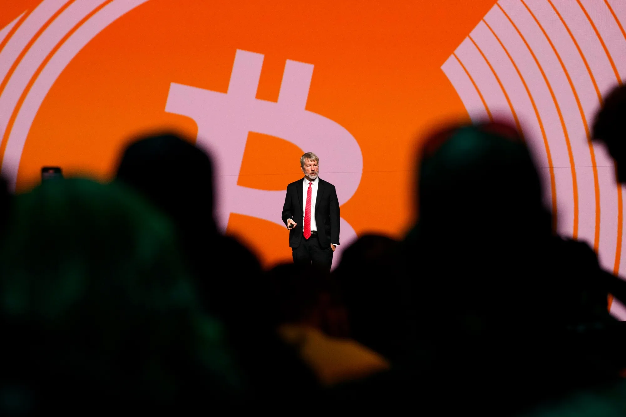 Michael Saylor, chairman of MicroStrategy, speaks at the Bitcoin 2024 conference in Nashville.
