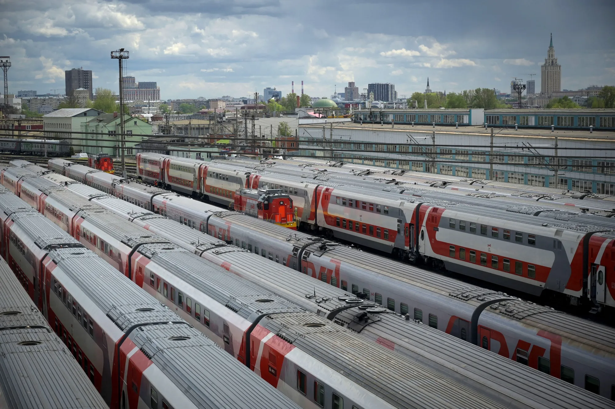 Russian Railways passenger trains in Moscow.