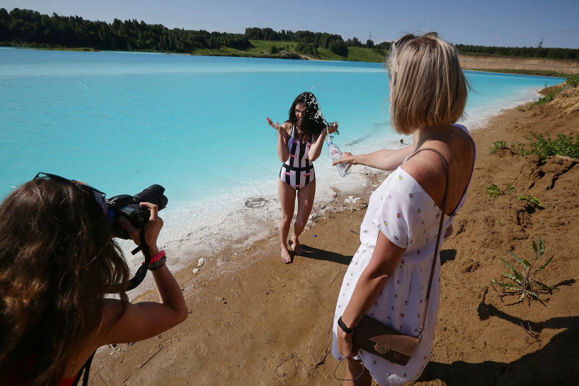 A woman poses for pictures at the Siberian&nbsp;"Maldives".&nbsp;