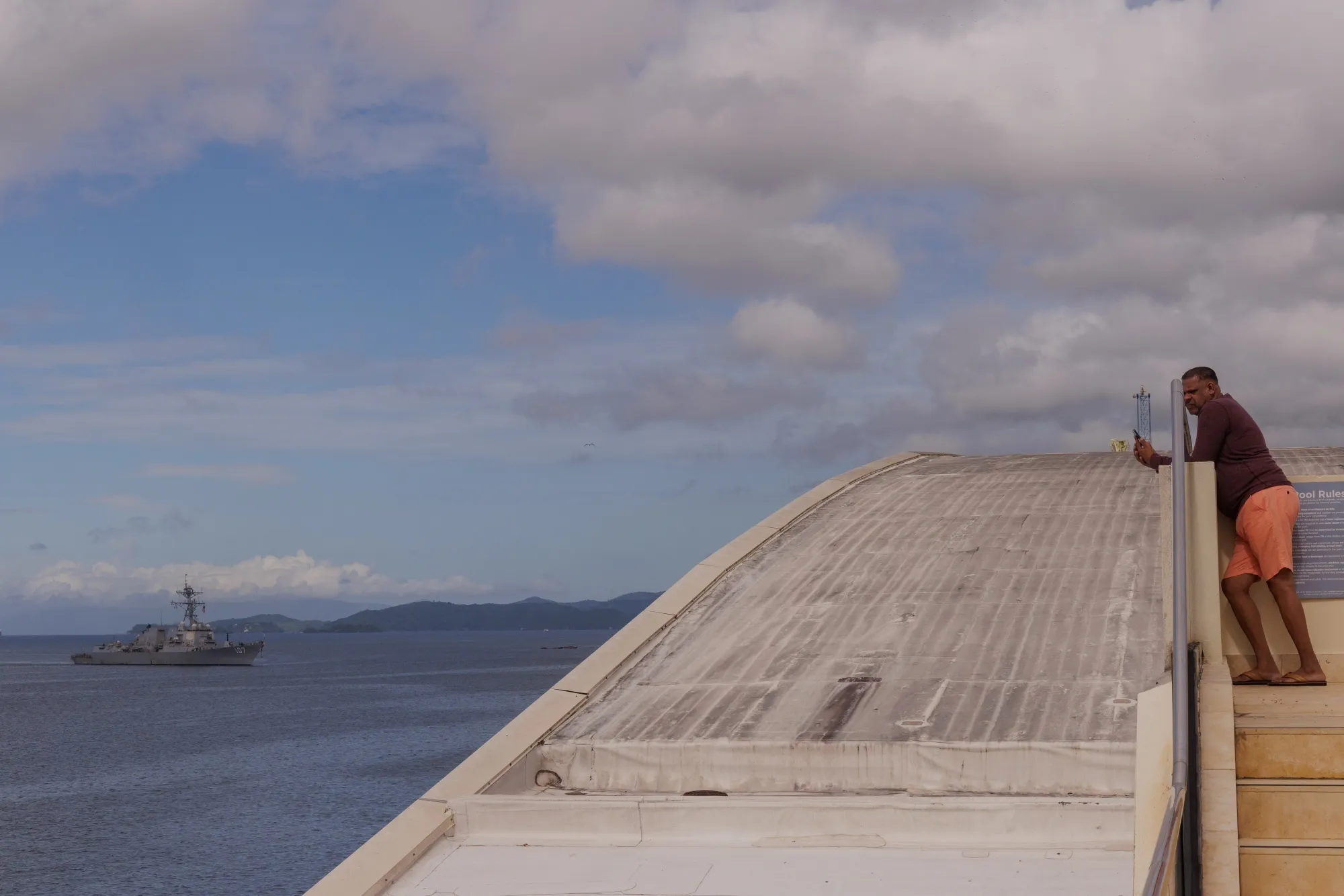 The USS Gravely navy vessel arrives at the port in the Port of Spain, Trinidad and Tobago, on Oct. 26.&nbsp;