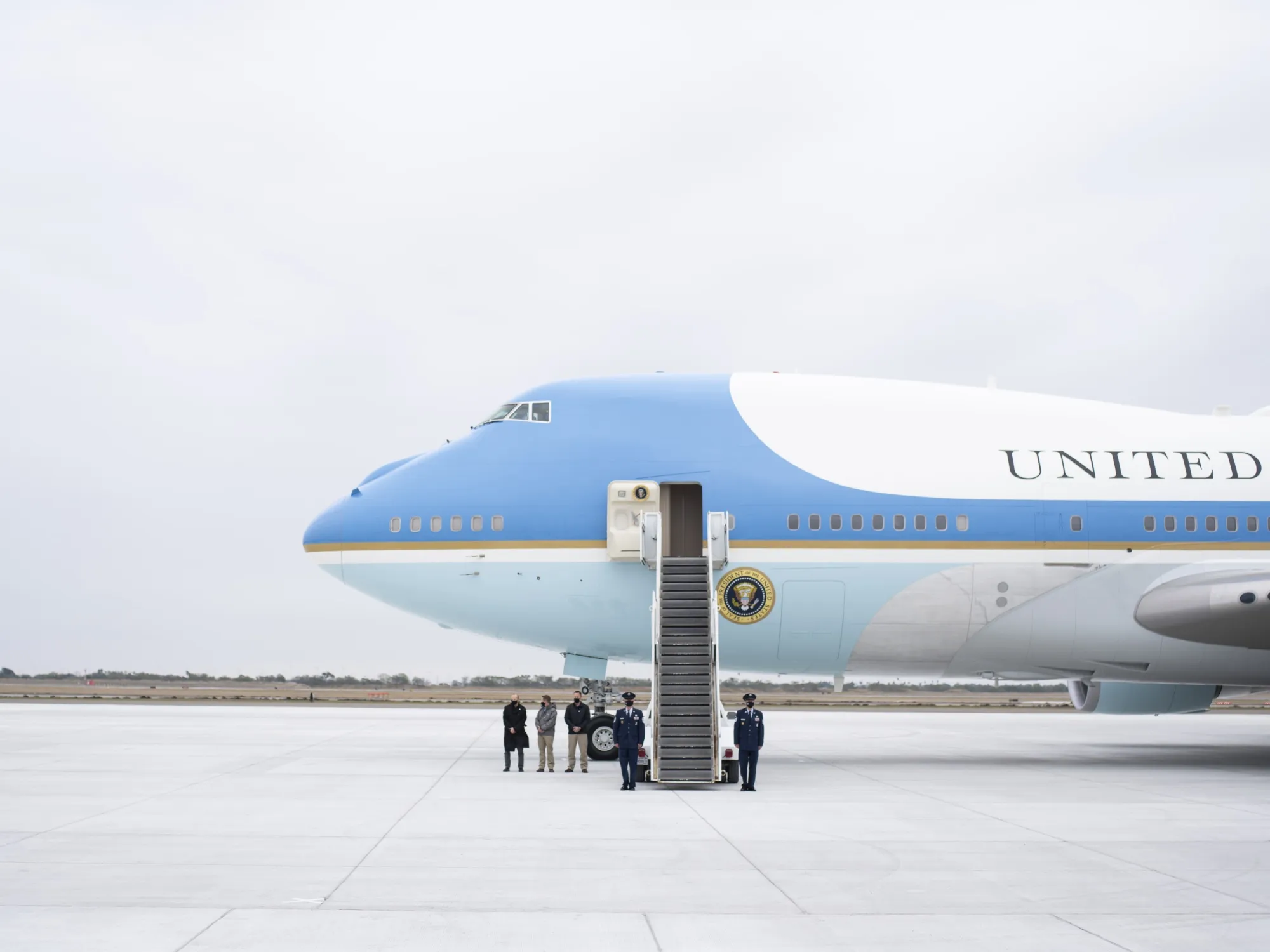 President Trump Arrives On Air Force One In Texas