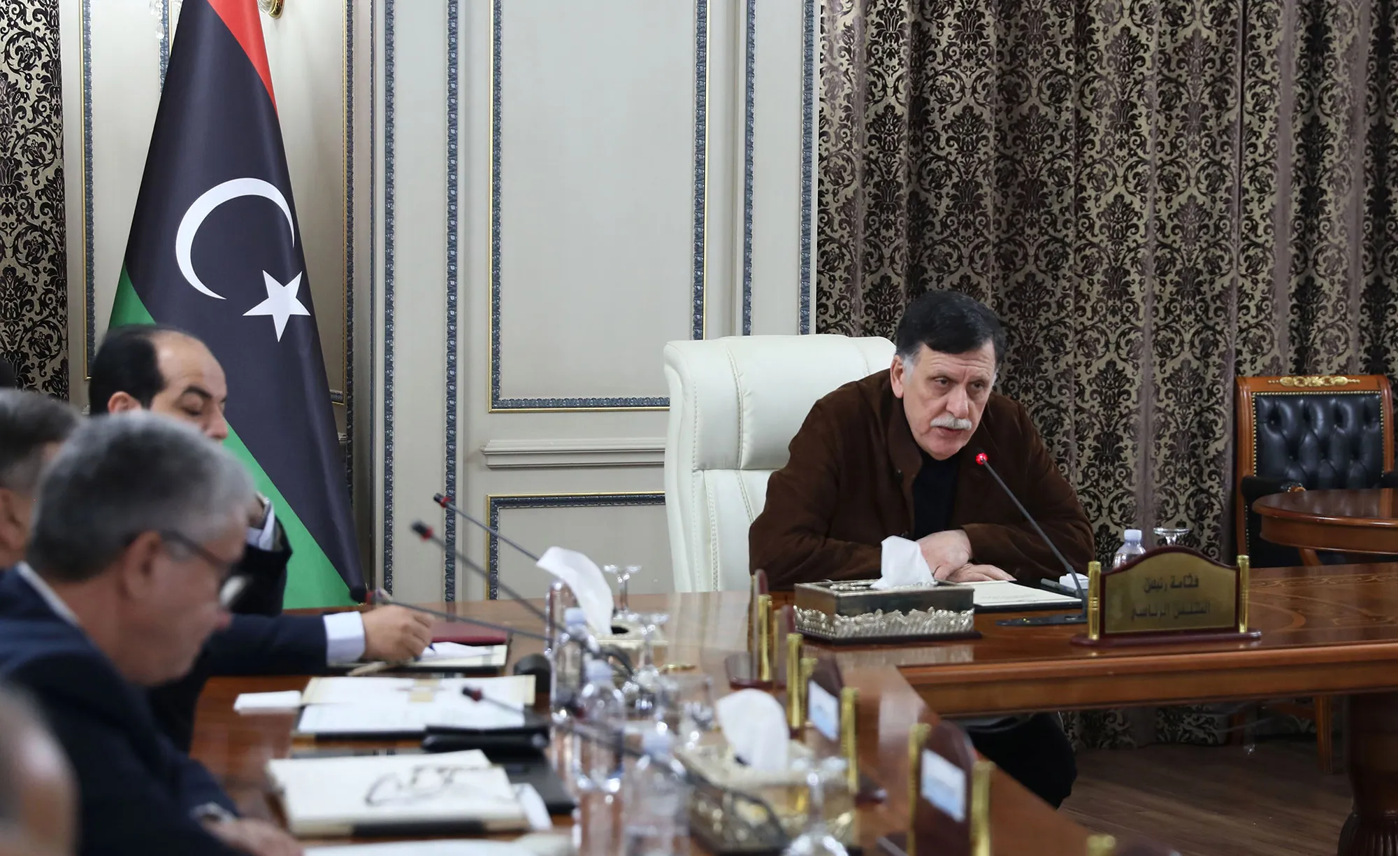 Libya's UN-recognised Prime Minister Fayez al-Sarraj holds a cabinet meeting in Tripoli.&nbsp;
