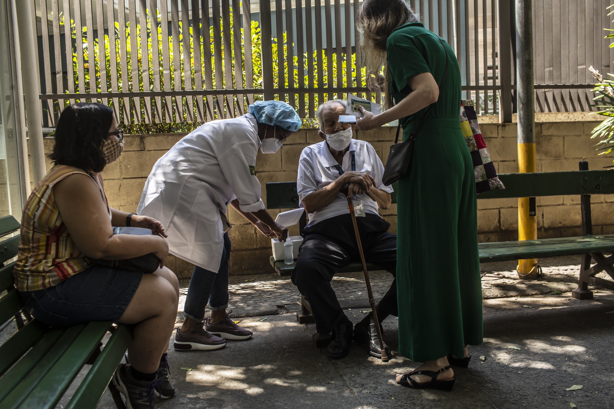 A healthcare worker administers the AstraZeneca Plc coronavirus vaccine in Rio de Janeiro.&nbsp;