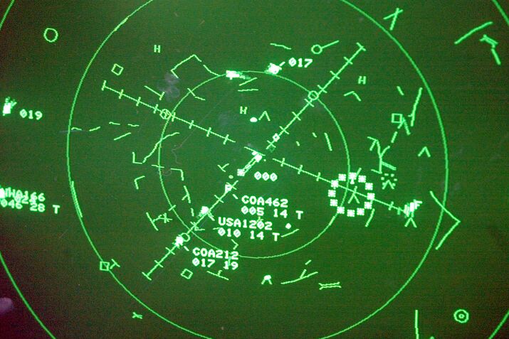 A radar monitor in the Newark Airport co