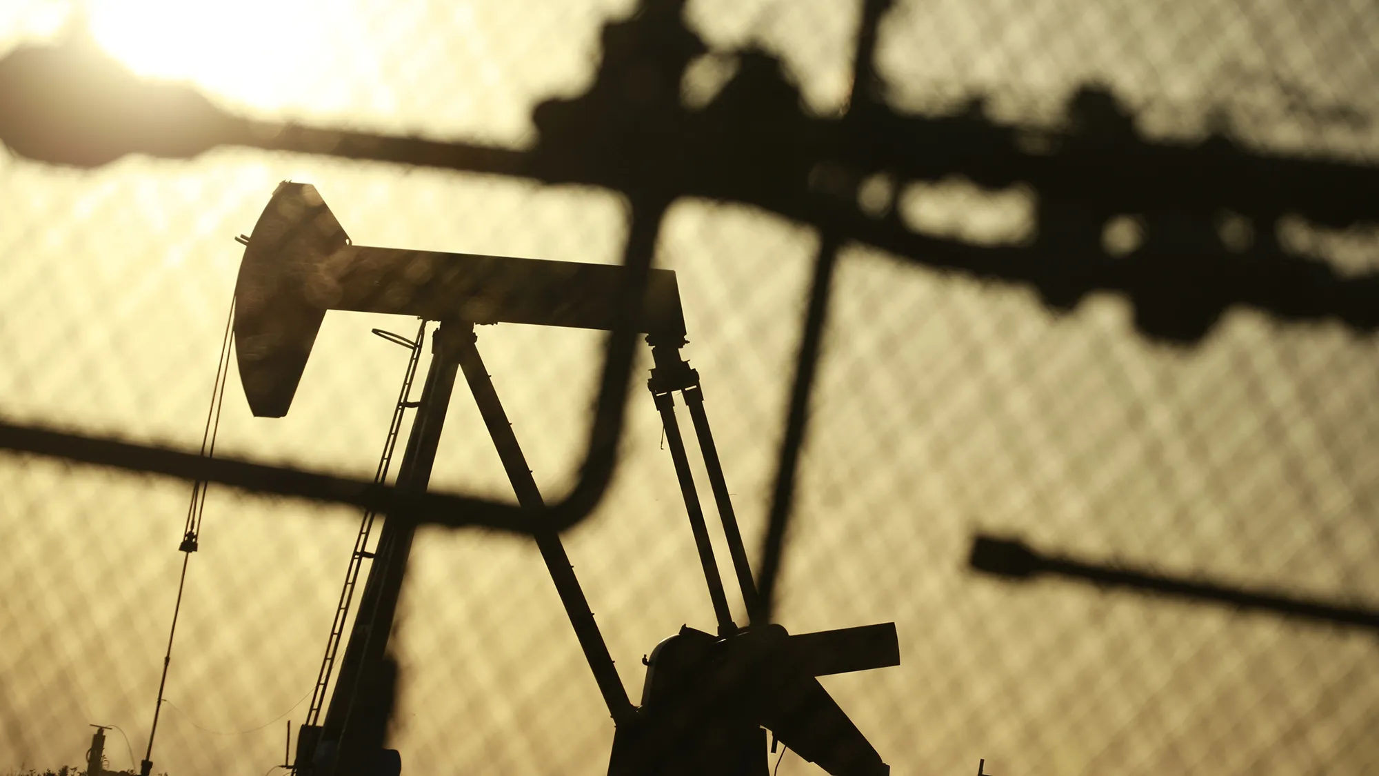 An oil pump jack at the New Harmony Oil Field in Grayville, Illinois.