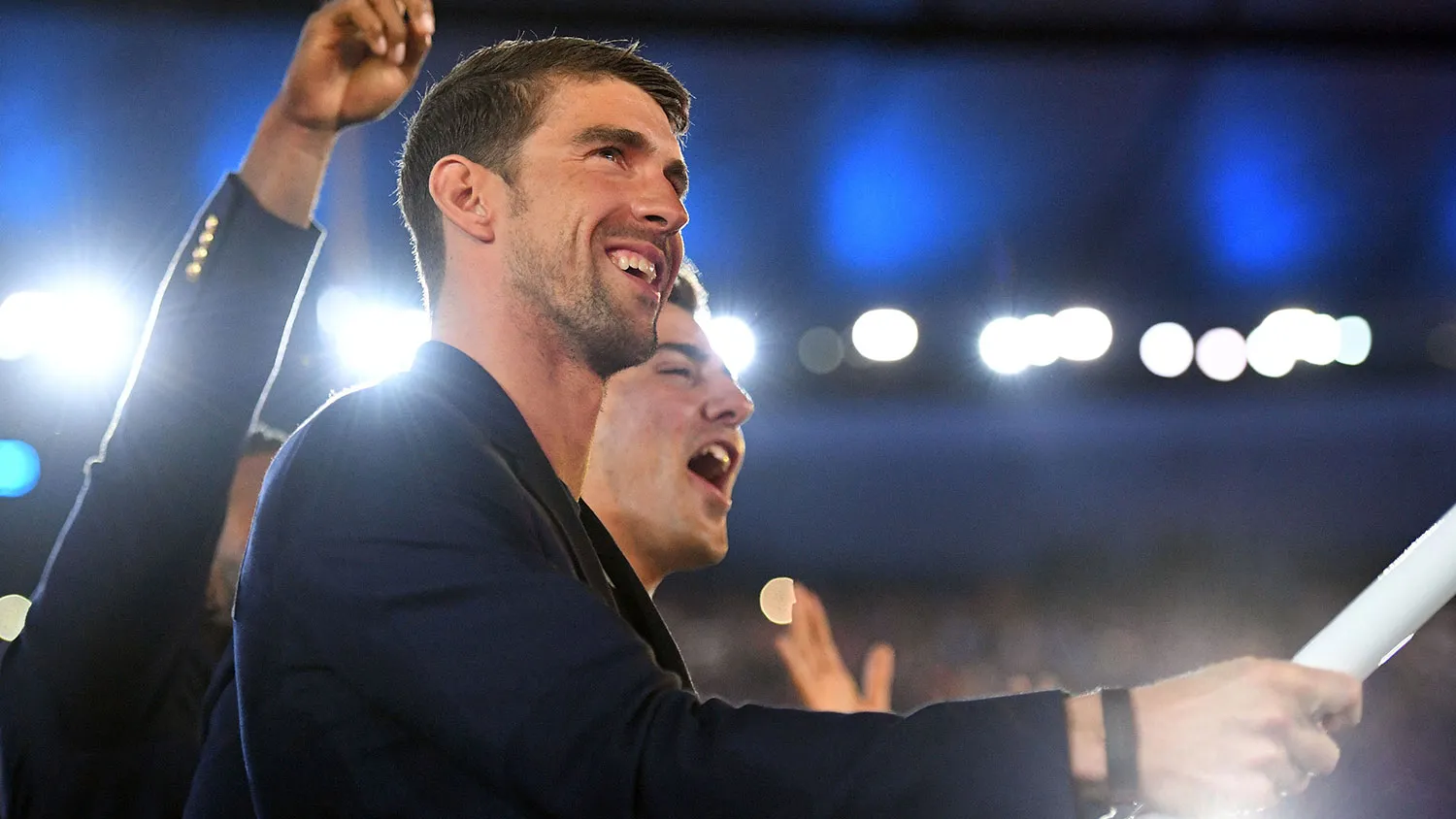 Michael Phelps leads the American delegation during the opening ceremony of the Rio 2016 Olympic Games on Aug. 5, 2016.
