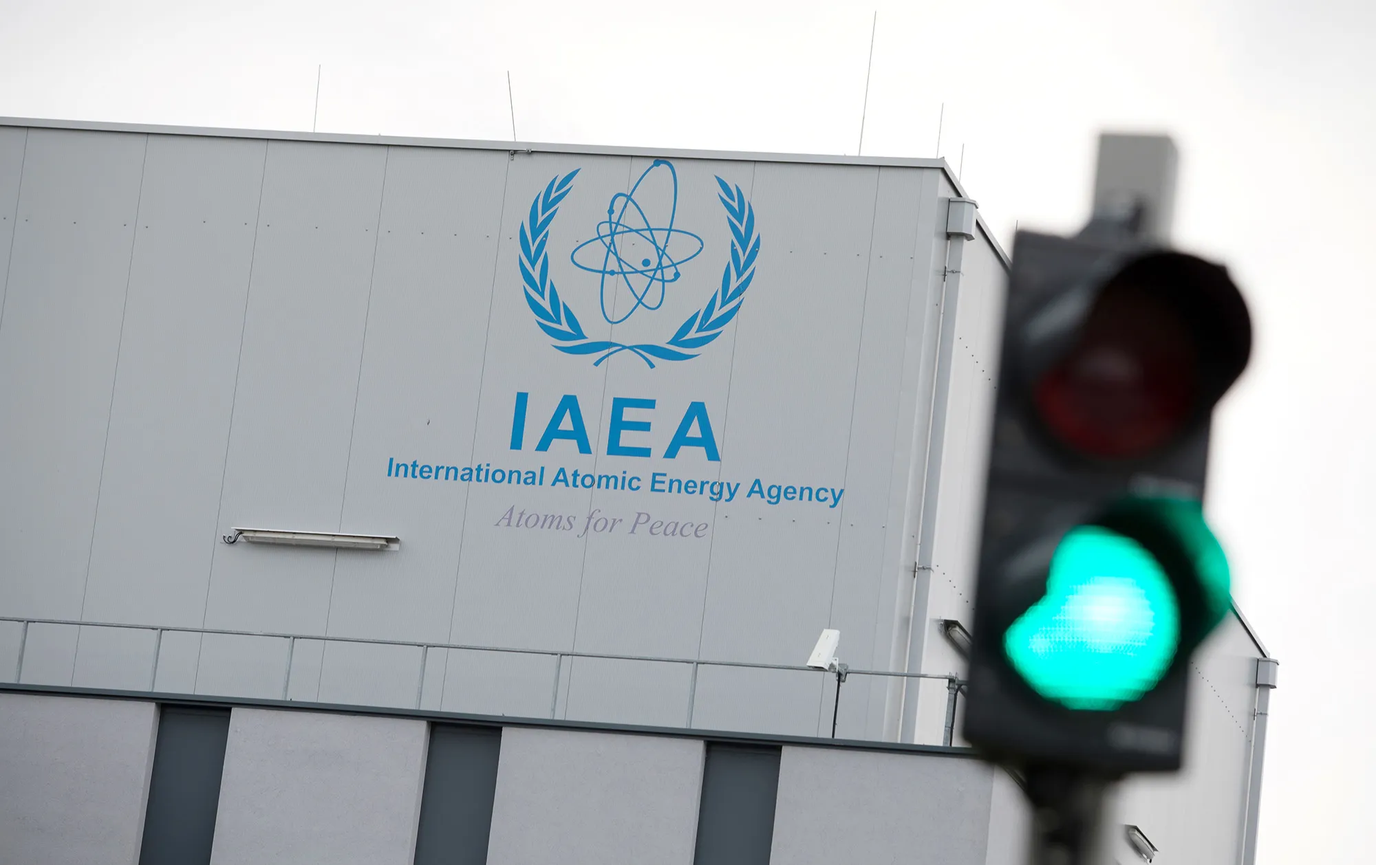 The International Atomic Energy Agency logo sits on the building of the IAEA laboratories in Seibersdorf, near Vienna.