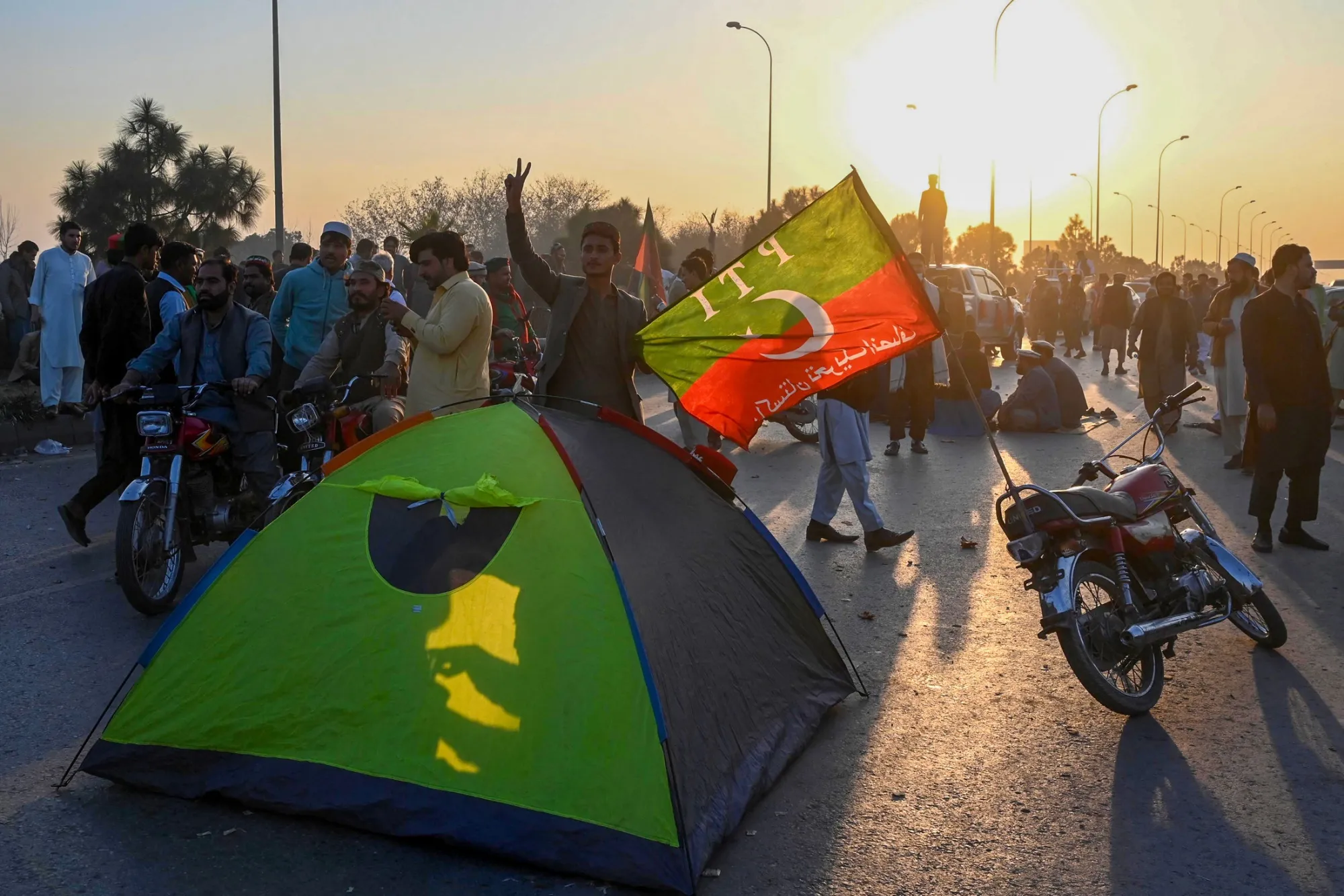 Tehreek-e-Insaf&nbsp;party supporters during a protest in Peshawar, Pakistan, on Feb. 11.