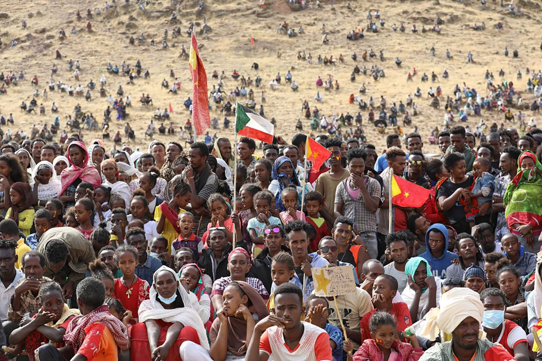 Ethiopian refugees celebrate the 46th anniversary of the Tigray People's Liberation Front at Um Raquba refugee camp, Sudan, on Feb.  19. 