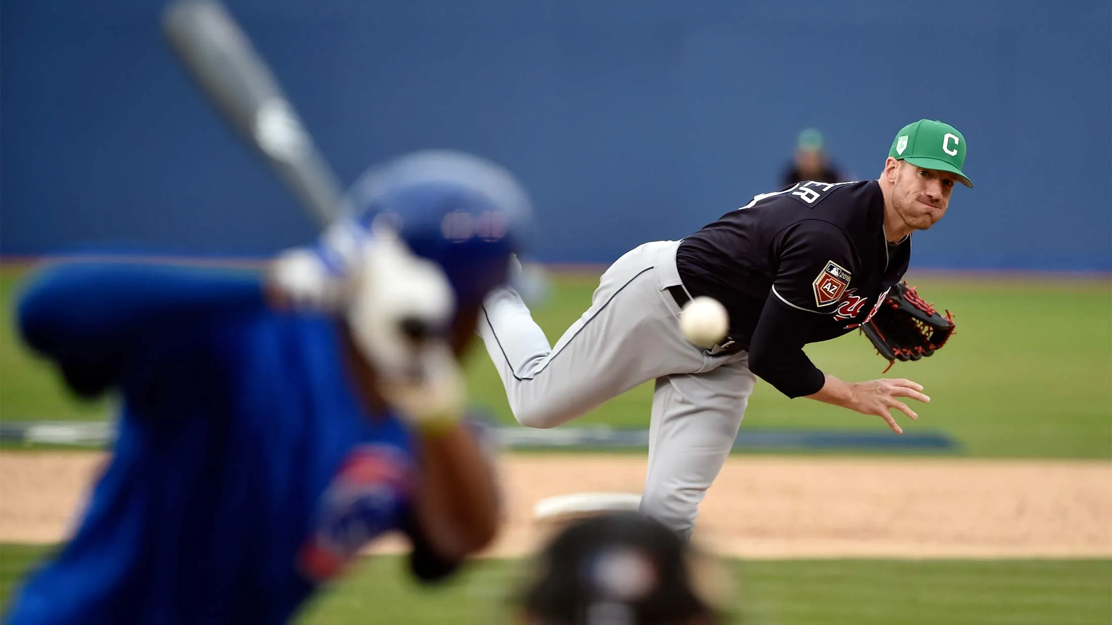 Zach McAllister of the Cleveland Indians pitches to the Chicago Cubs in an exhibition game&nbsp;in Las Vegas&nbsp;on March 17, 2018.