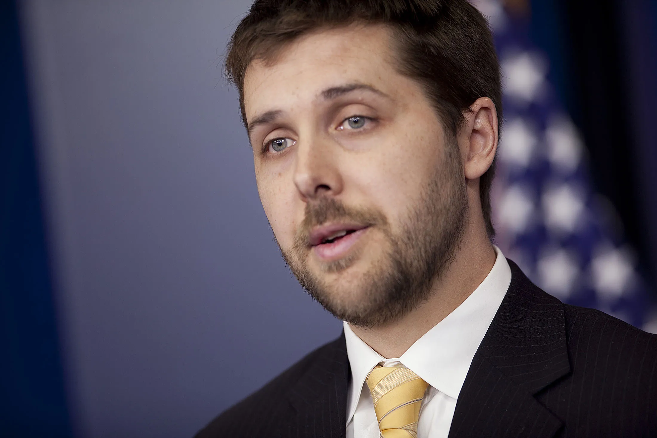 Brian Deese speaks in the White House briefing room in 2012.
