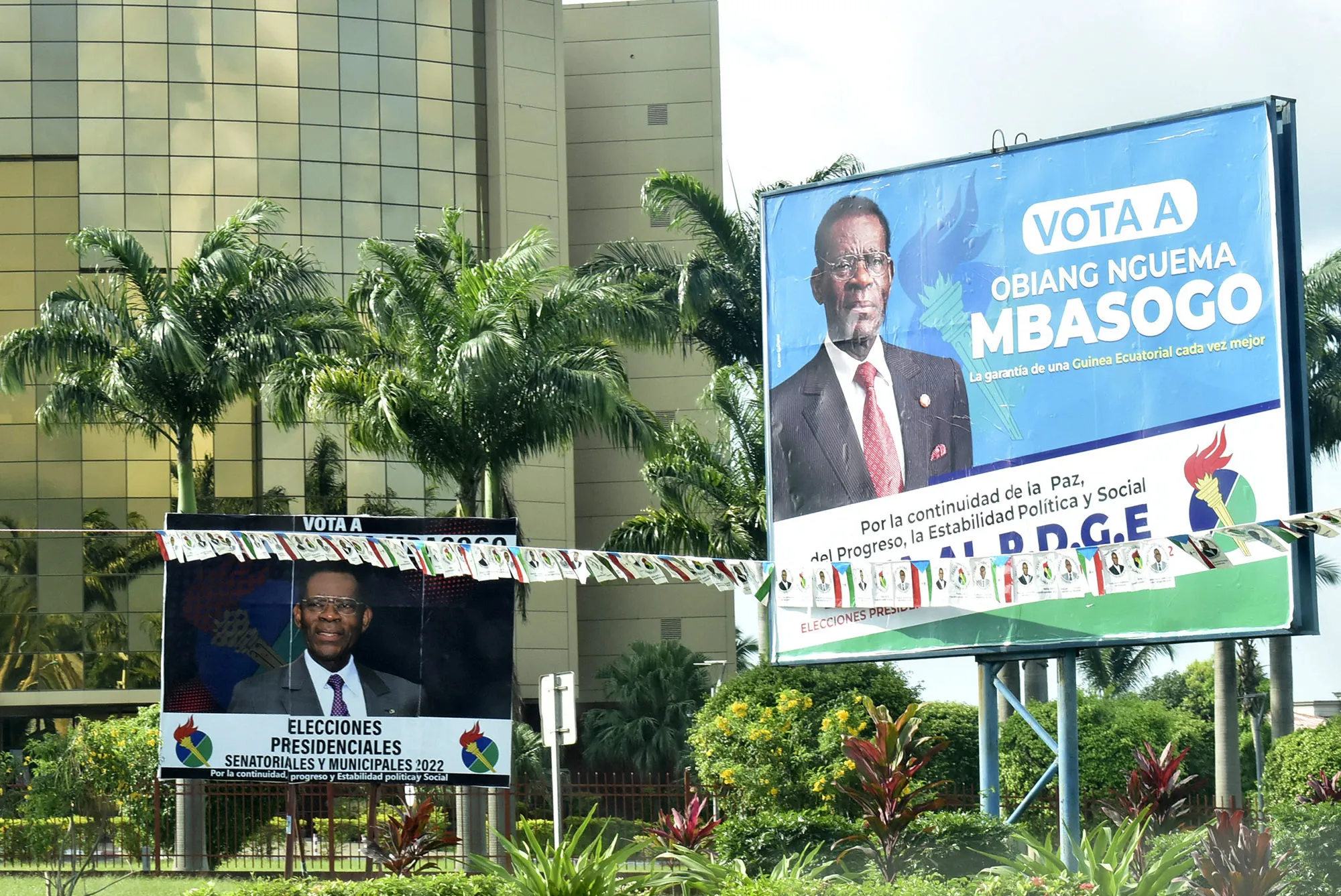 A campaign billboard for Teodoro Obiang Nguema Mbasogo, in Malabo on Nov. 17.