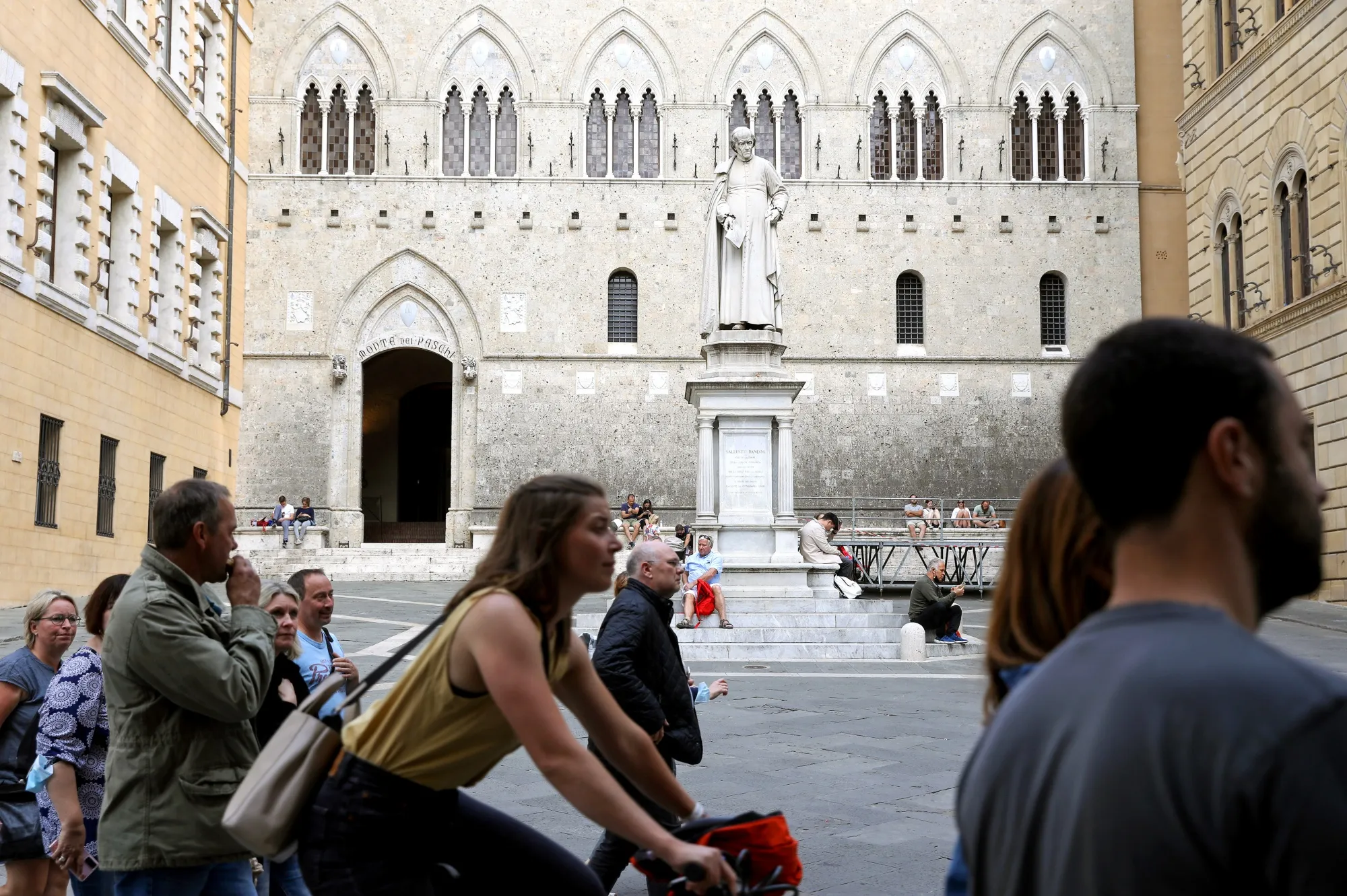 The Banca Monte dei Paschi di Siena SpA bank headquarters in Siena.