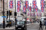 Vehicles travel down&nbsp;Piccadilly as Platinum Jubilee preparations finish and celebrations commence on in London, England. on June 1.