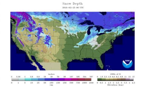 U.S. Snow depth as of Feb. 25, 2016. (Source: NOAA)