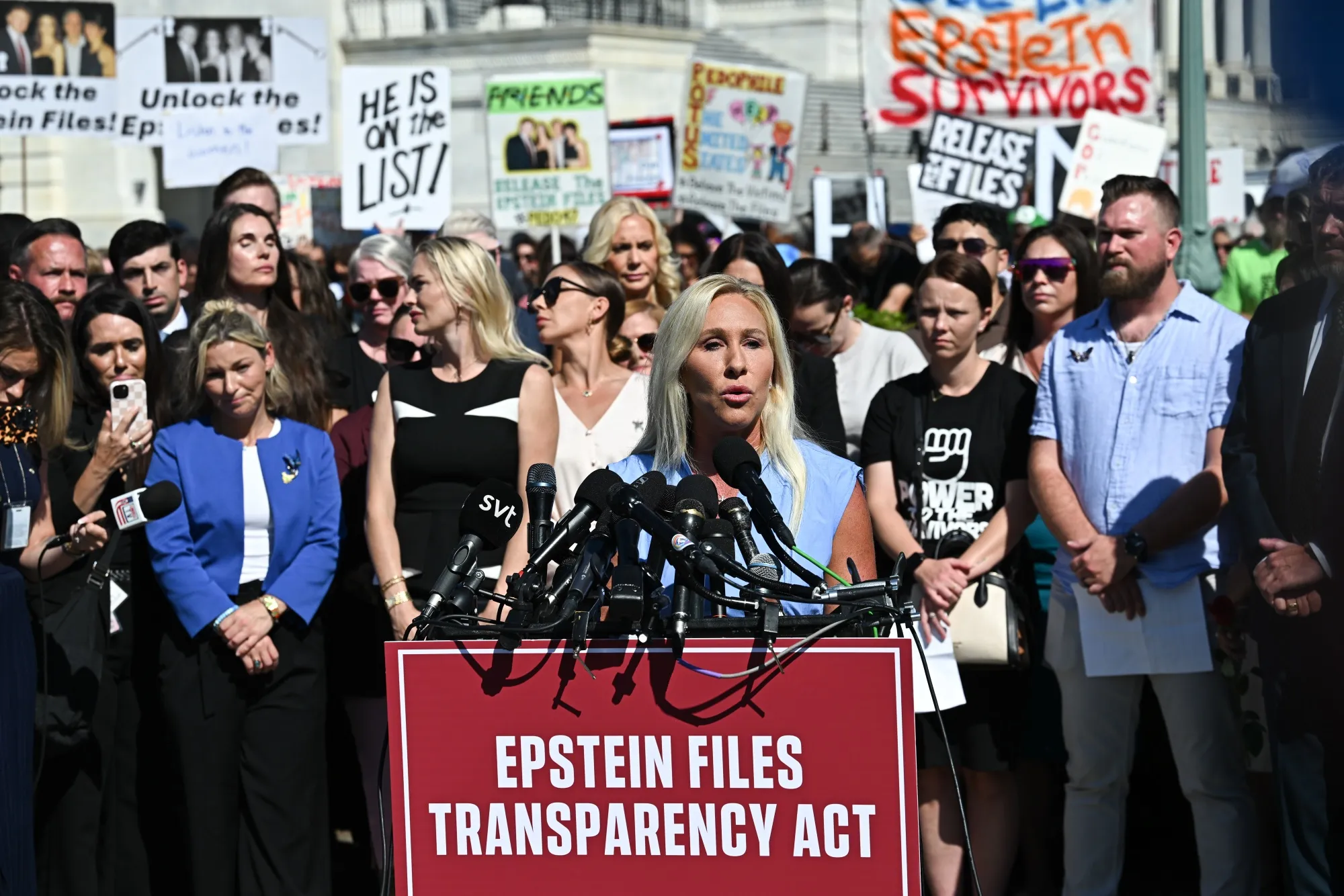 Marjorie Taylor Greene during a news conference outside the US Capitol on Sept. 3.