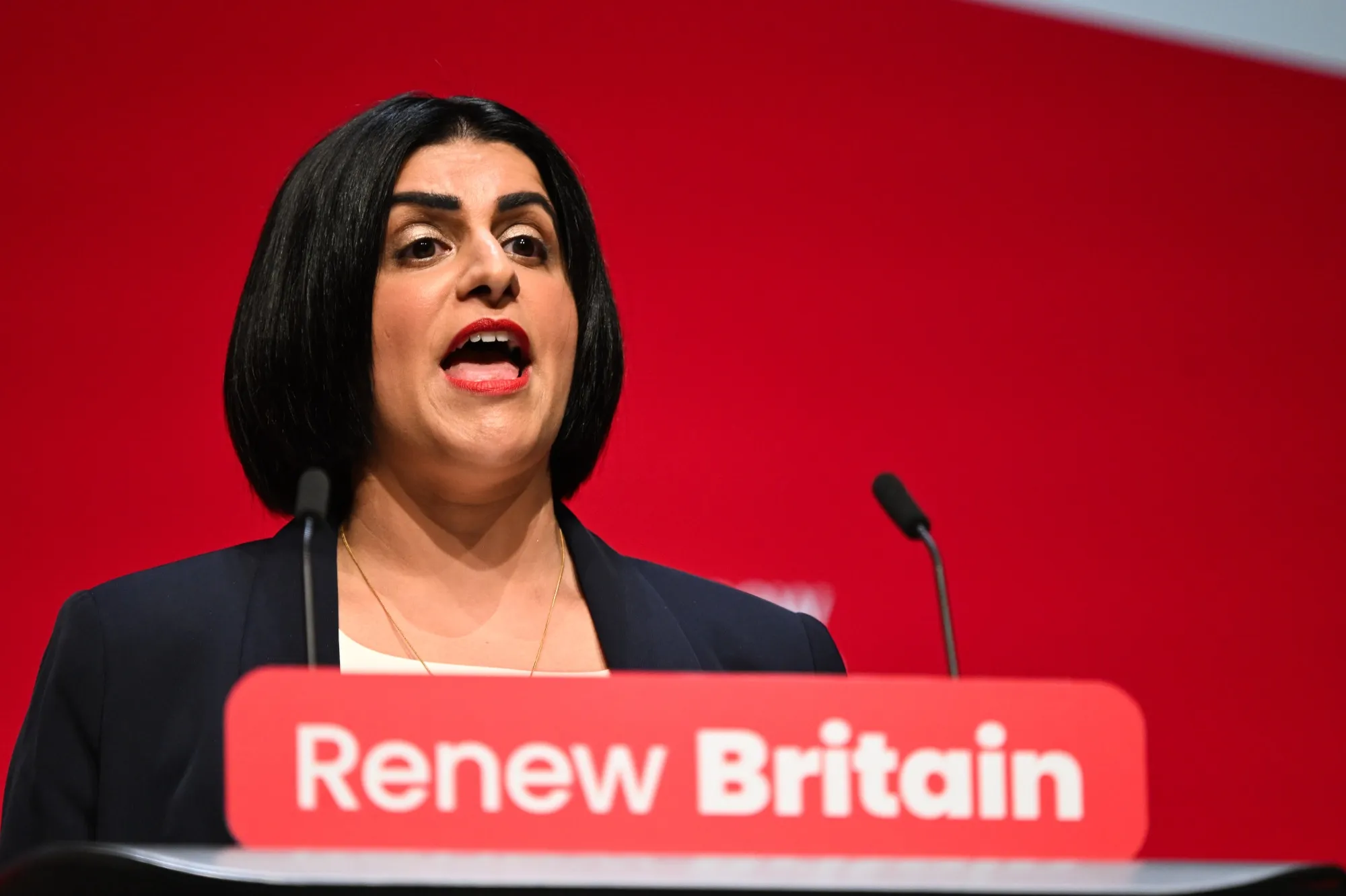 Mahmood delivers her keynote speech at the UK Labour Party annual conference in Liverpool.