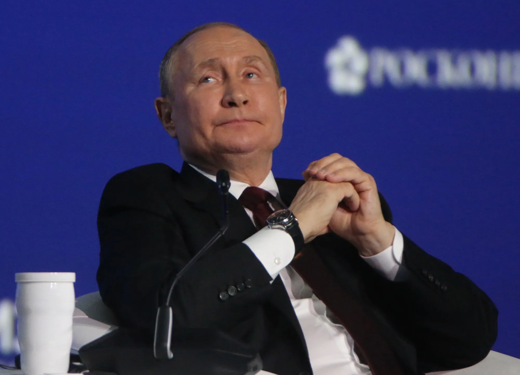 Vladimir Putin attends the plenary session at SPIEF on June 17, 2022.