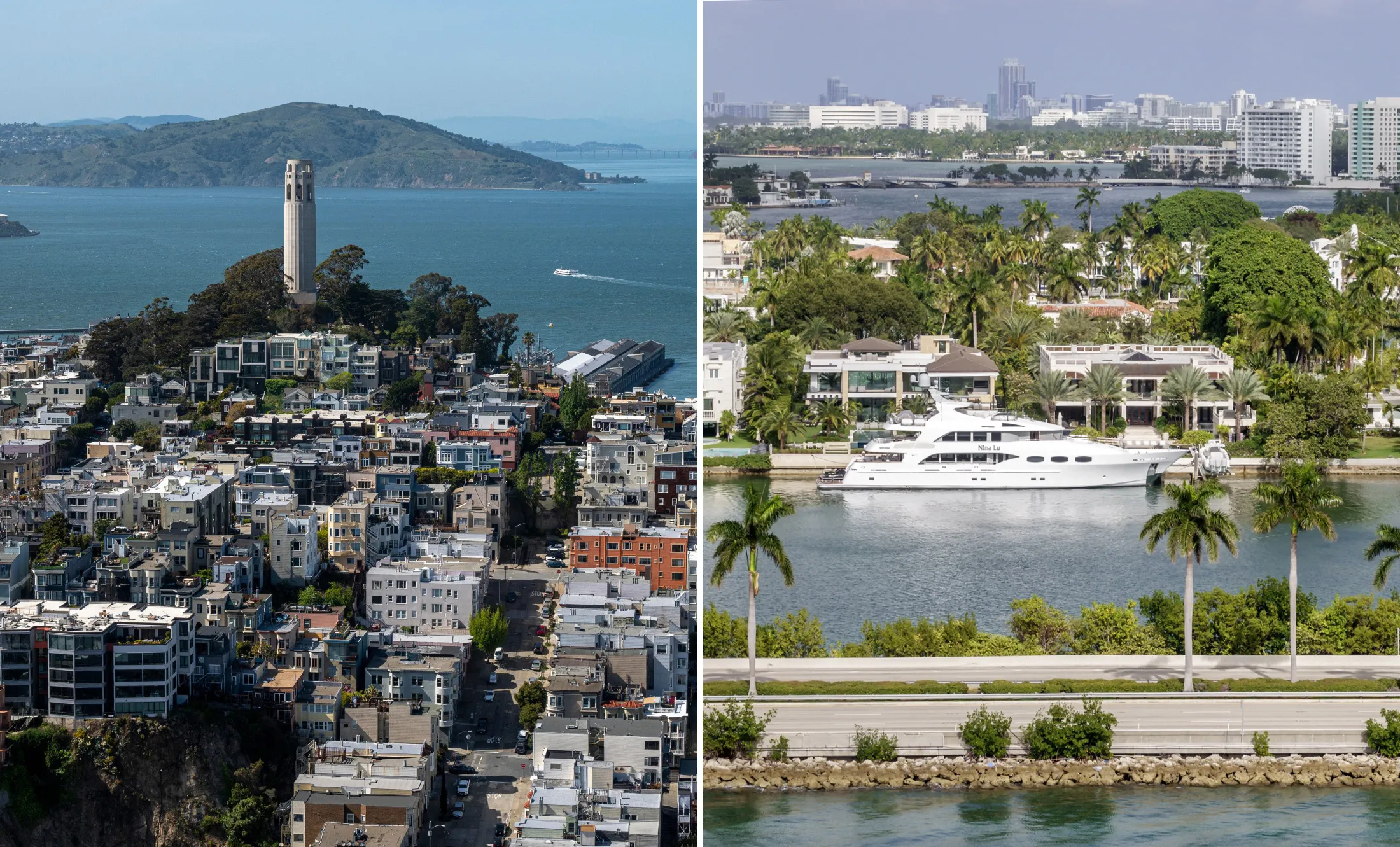 San Francisco, California, left, and Miami Beach, Florida.  Photographers: David Paul Morris/Bloomberg; Jeff Greenberg/Getty Images