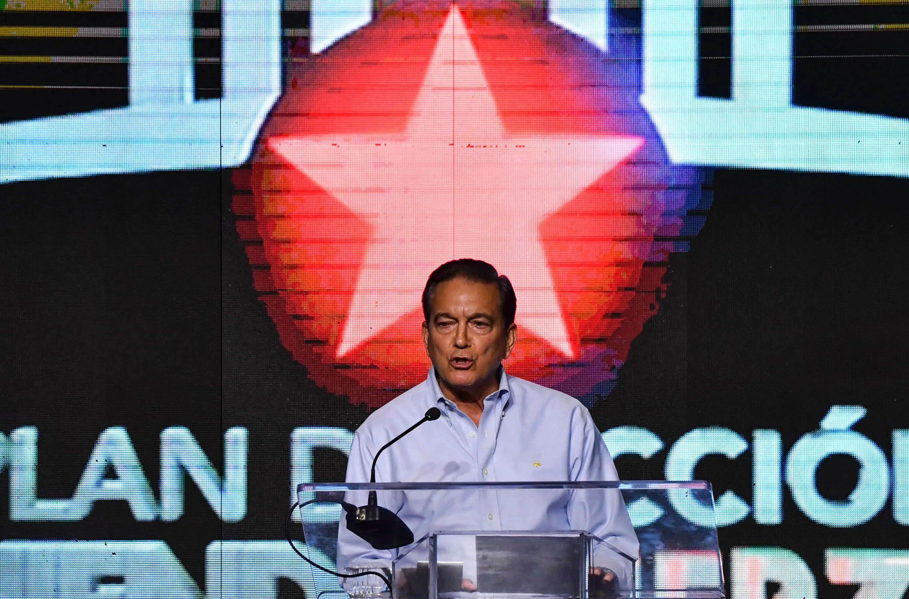 Laurentino Cortizo speaks during a campaign rally, in Panama City.