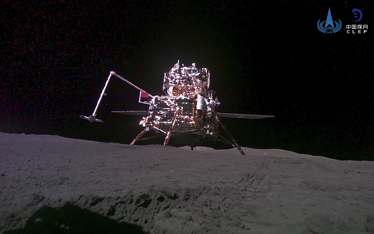 The Chang'e-6 probe taken by a mini rover after it landed on the moon on June 4.