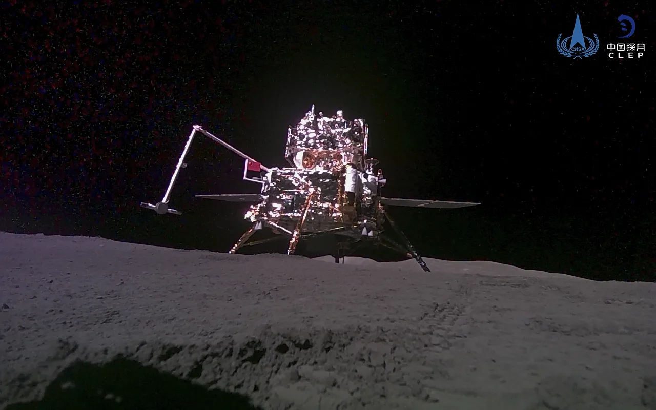 The Chang'e-6 probe taken by a mini rover after it landed on the moon on June 4.