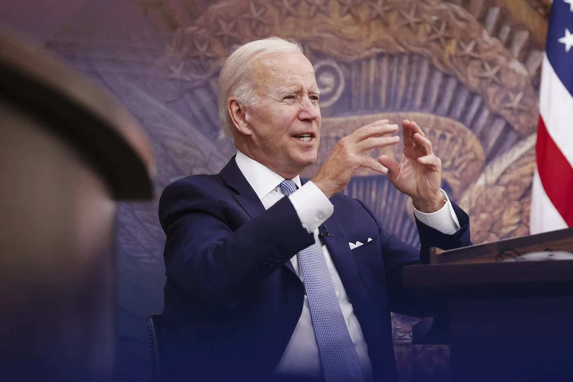 Joe Biden speaks in the Eisenhower Executive Office Building in Washington, D.C., US, on&nbsp;July 28.