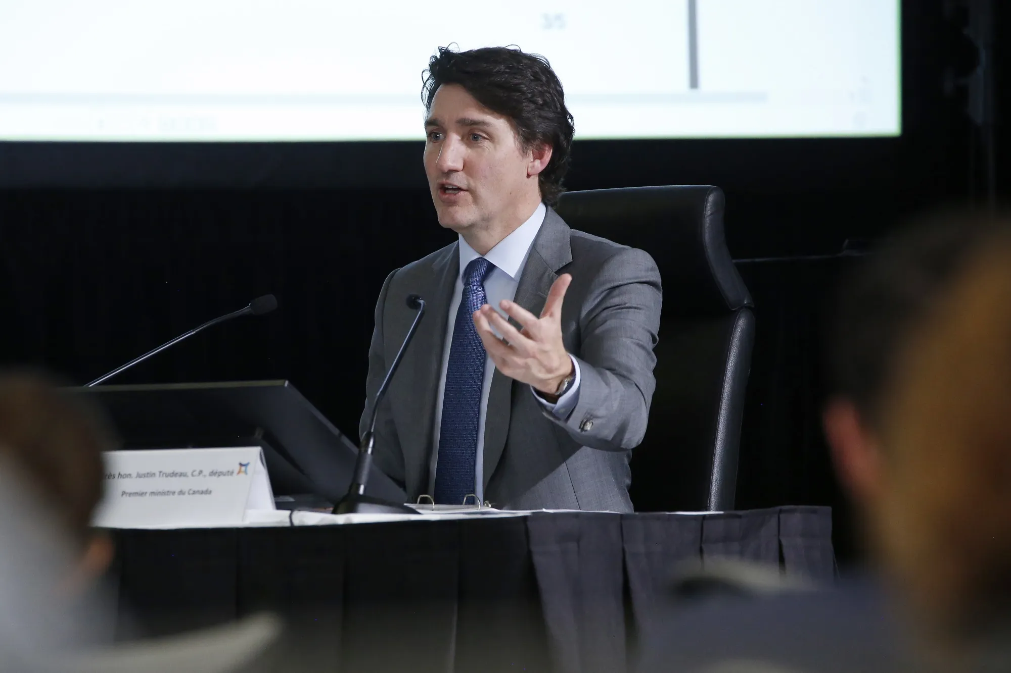 Justin Trudeau testifies before a foreign interference inquiry in April.