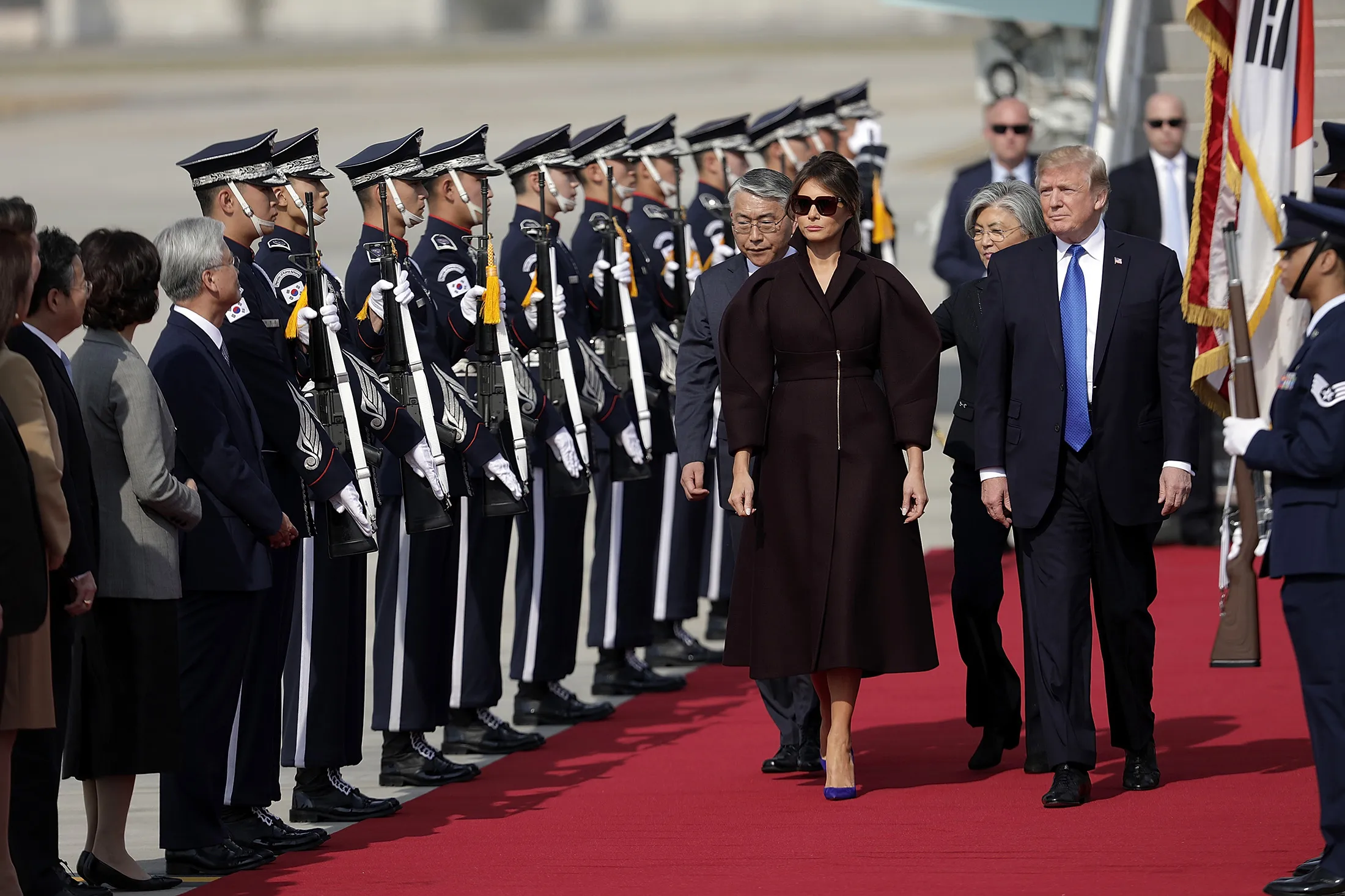 U.S. President Donald Trump and U.S. First Lady Melania Trump arrive at Osan Air Base on Nov.&nbsp;7.