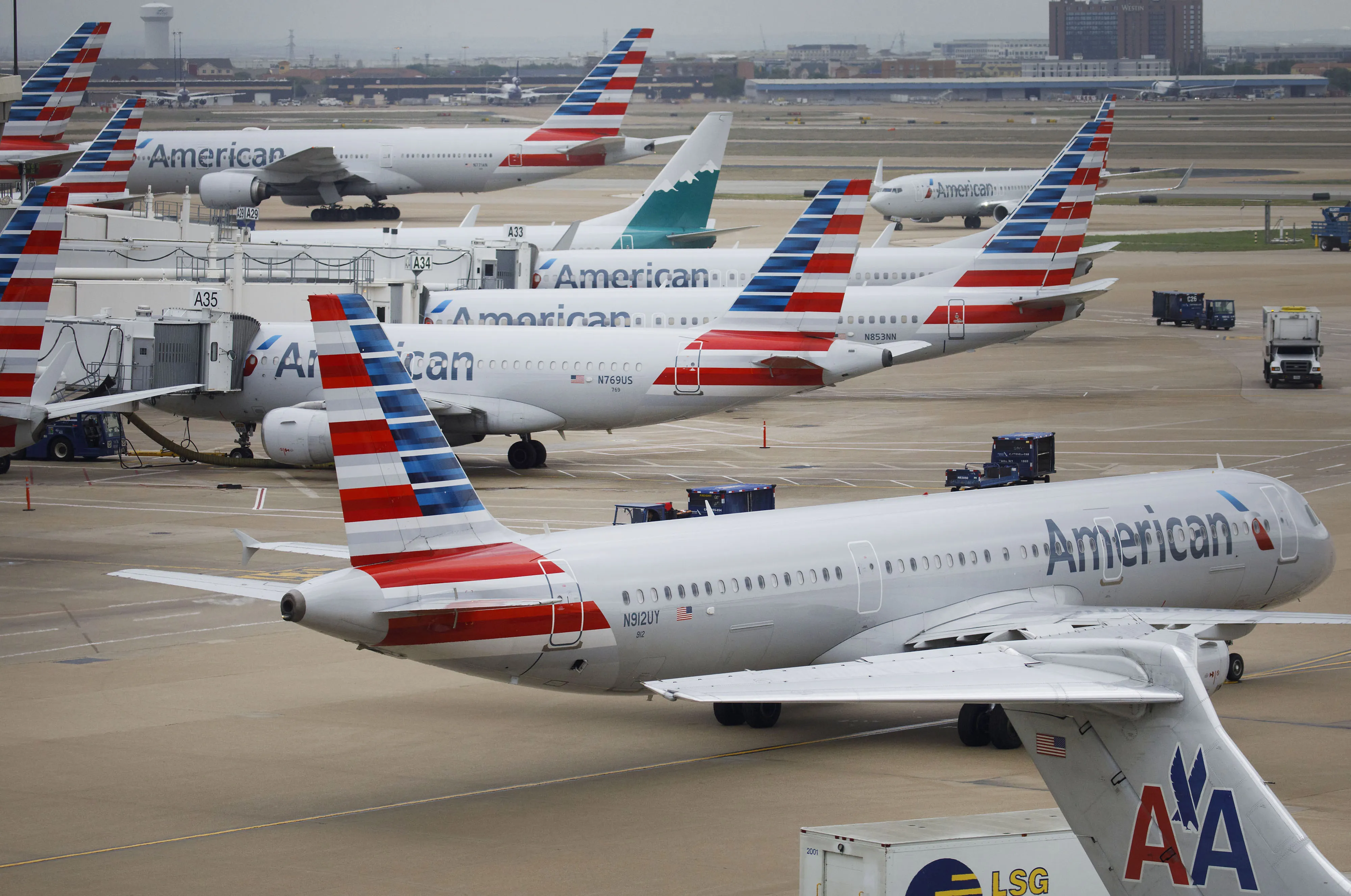 American Airlines planes at Dallas-Fort Worth International Airport.