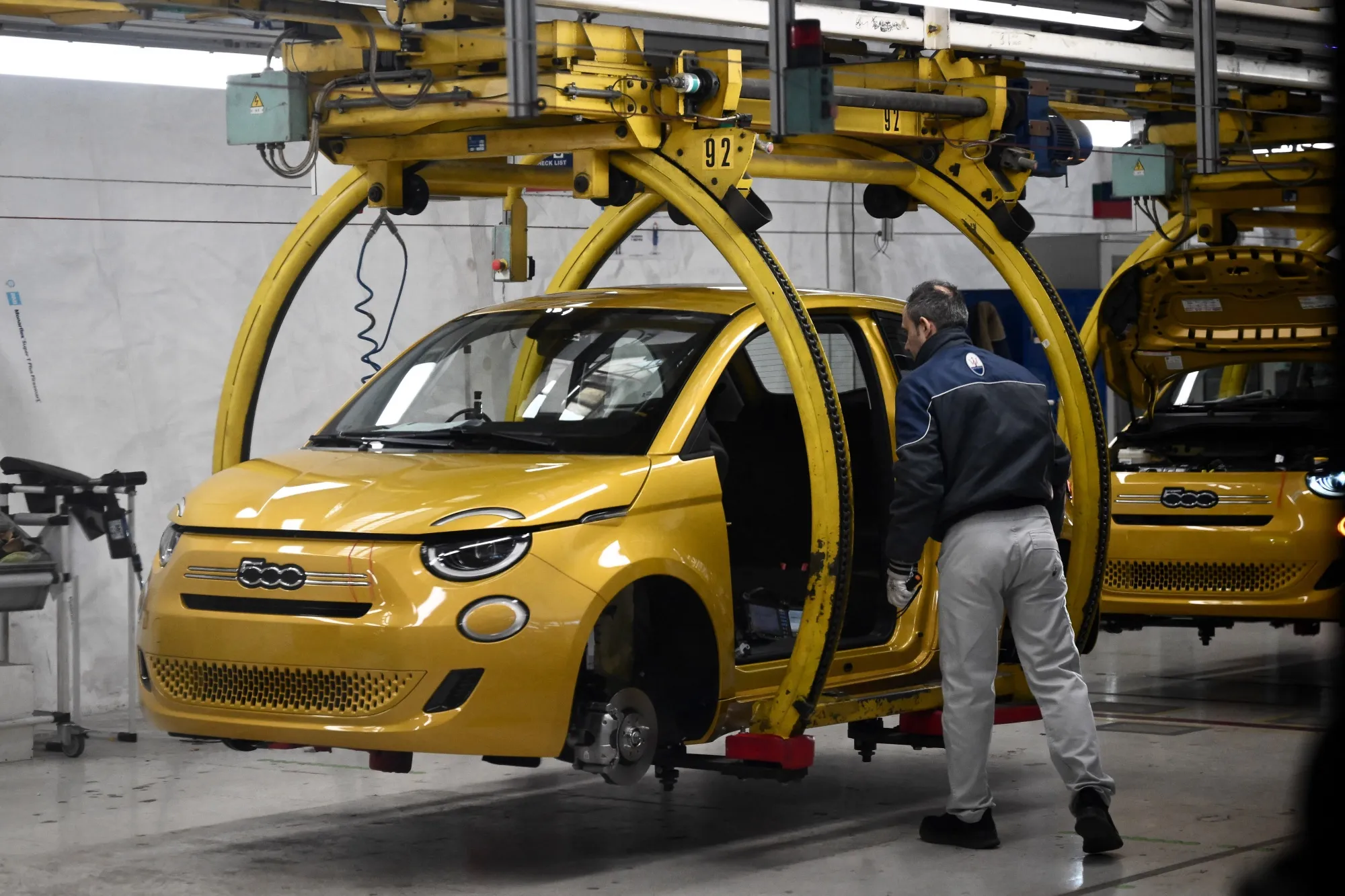 The hybrid&nbsp;Fiat 500 assembly line at the Stellantix NV Mirafiori factory in Turin, Italy on Nov. 25.