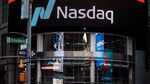 Signage is displayed outside the Nasdaq Market Site in the Times Square area of New York.