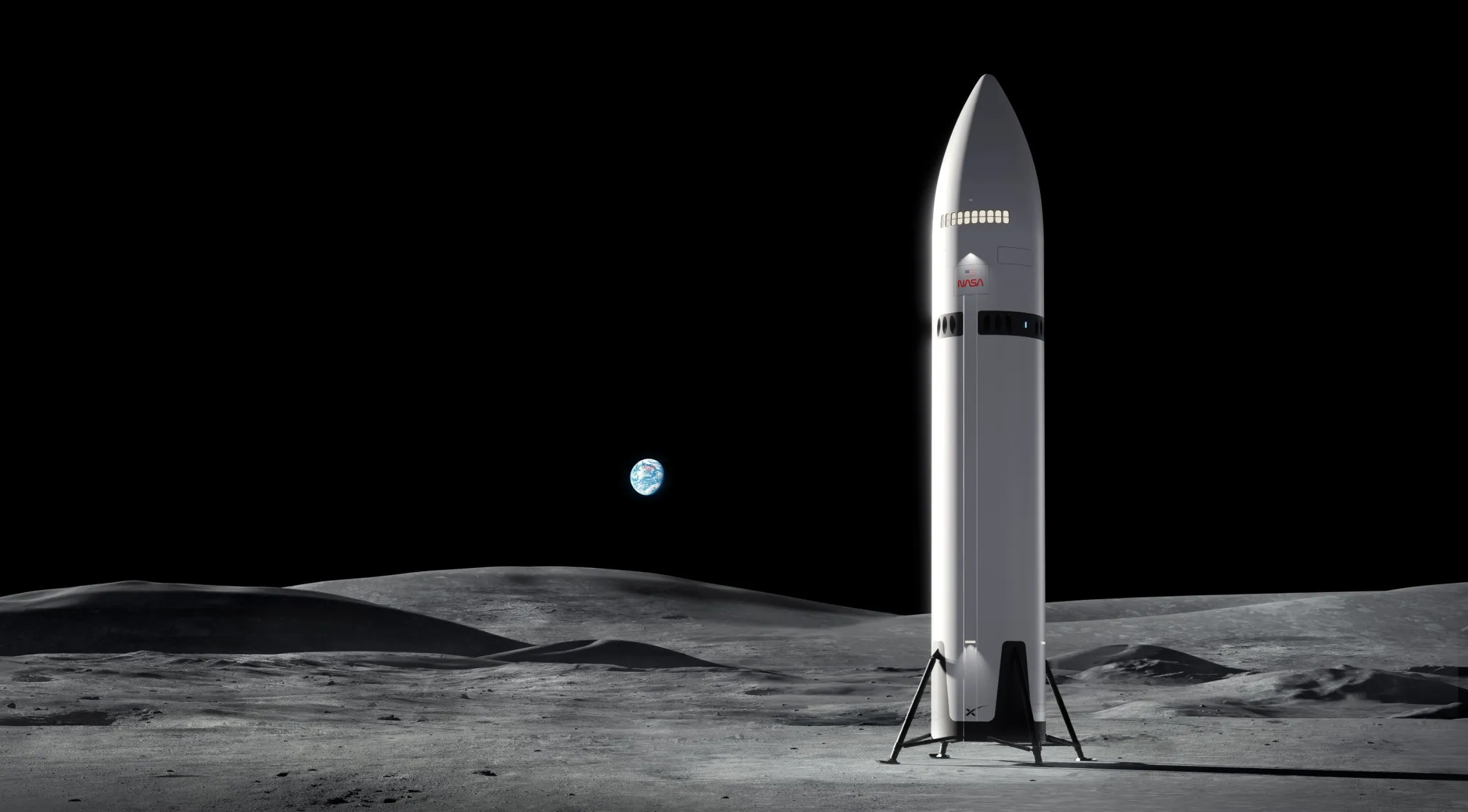 A rendering of SpaceX’s Starship lunar lander for NASA.