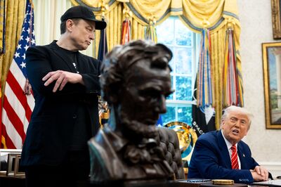 President Trump Holds Press Conference With Musk As He Departs DOGE