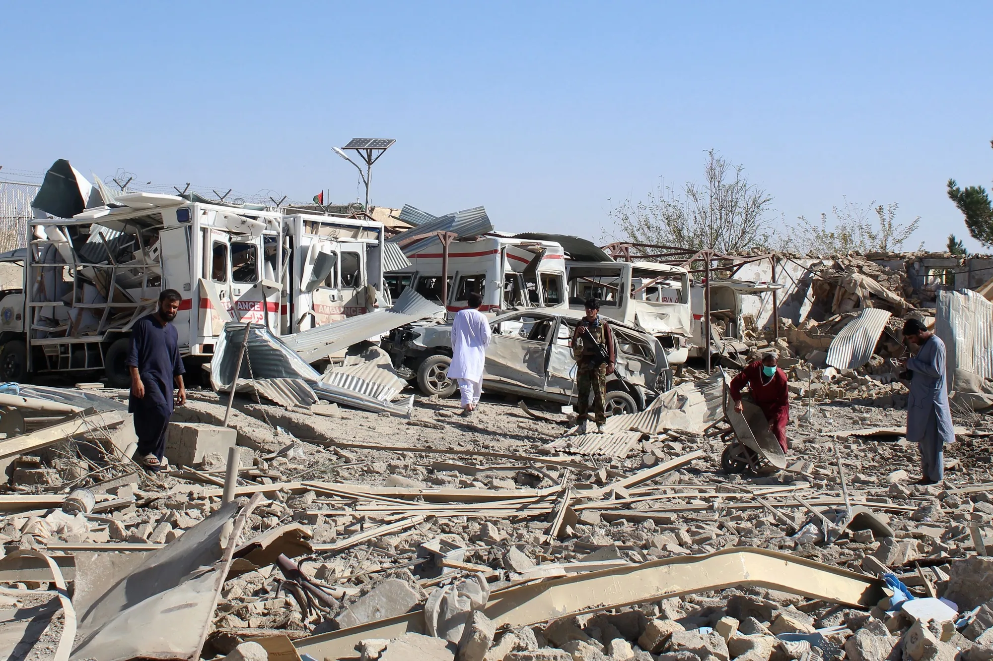 Afghan security forces investigate the site where a Taliban car bomb detonated&nbsp;in Qalat in Zabul province on Sept.&nbsp;&nbsp;19, 2019.&nbsp;
