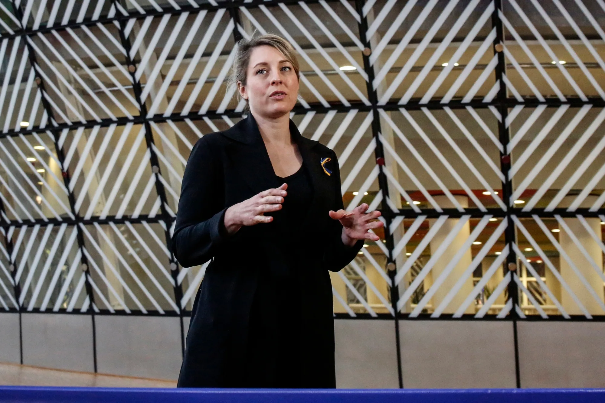 Melanie Joly speaks in Brussels on March 4.