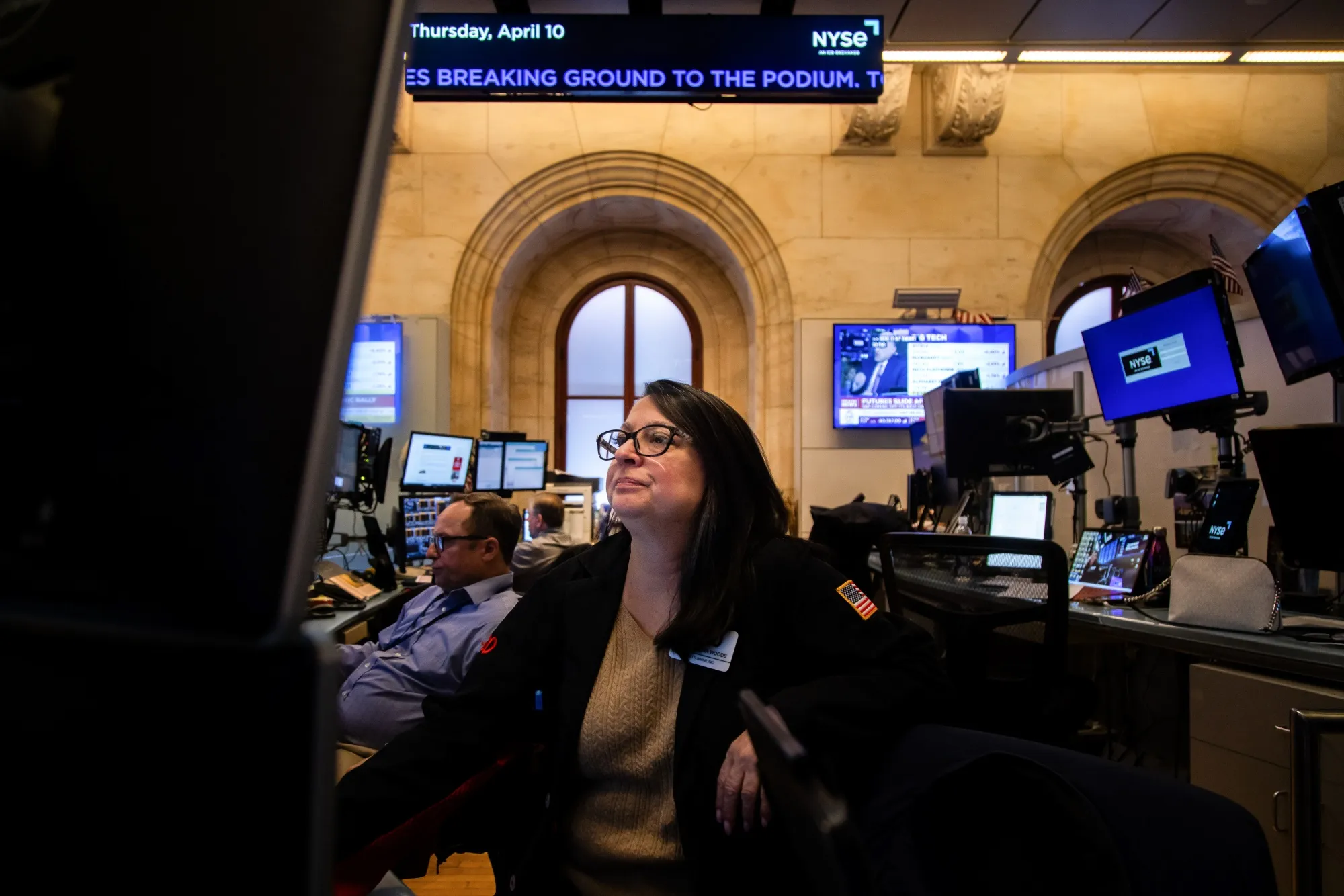 Traders work on the floor of the New York Stock Exchange.