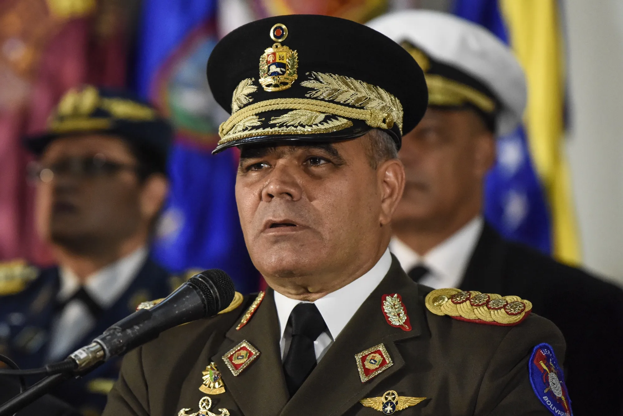 Vladimir Padrino Lopez, Venezuela's defense minister, speaks during a press conference in Caracas.