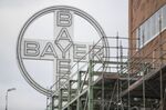 A Bayer AG logo sits at the Bayer CropScience AG crop protection production site.