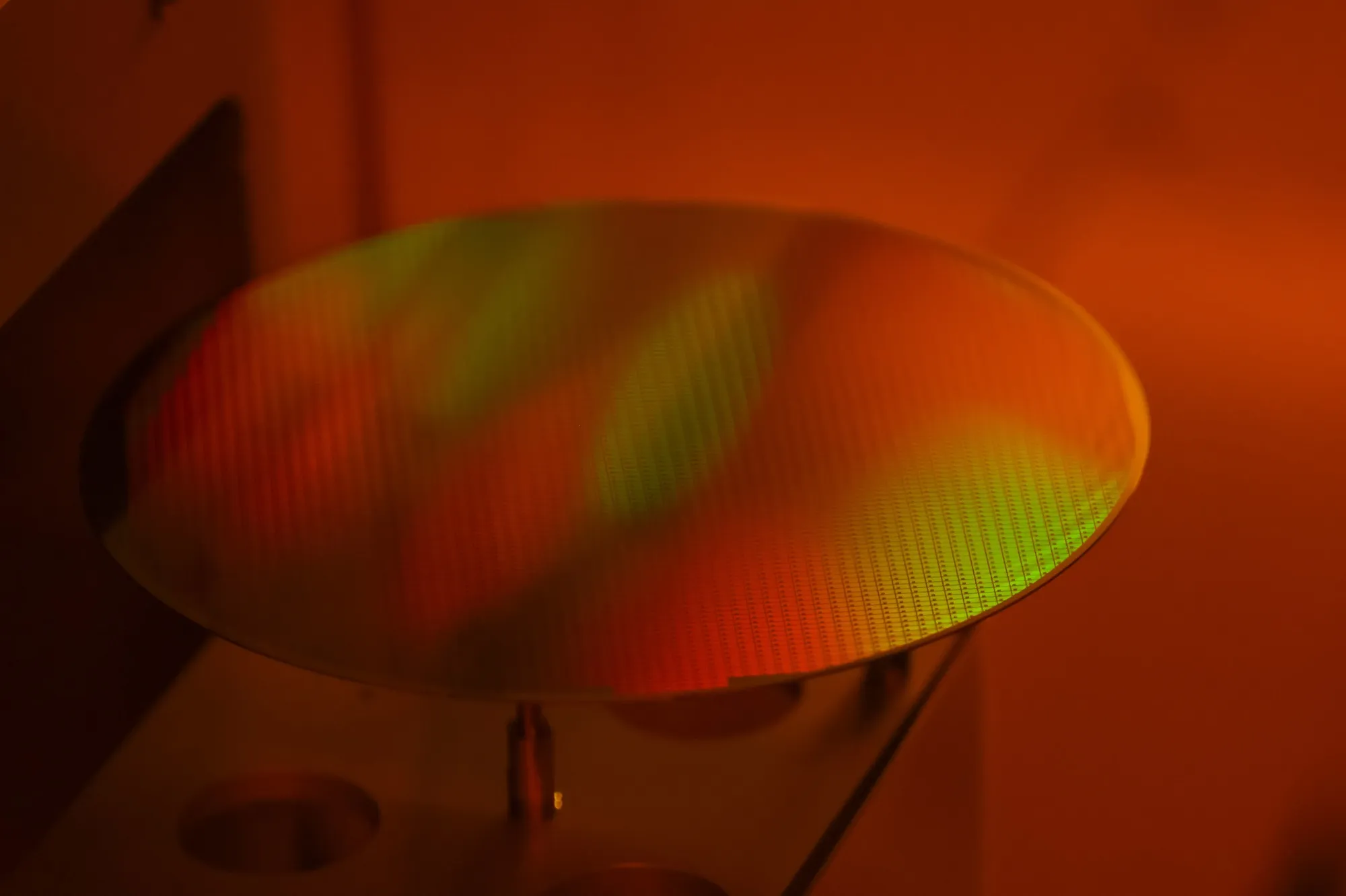 A silicon semiconductor wafer.