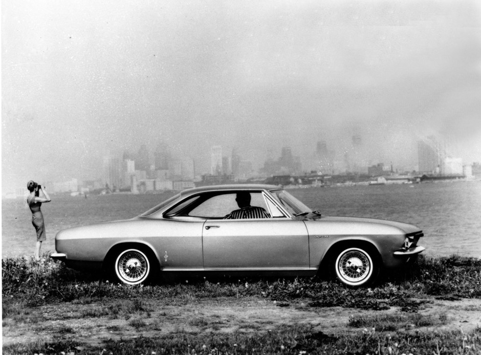 A1965 photo of Chevrolet's rear-engine Corvair Corsa sports coupe.