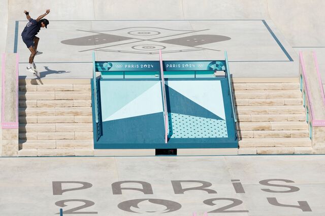 Nyjah Huston of the US competes in the men's street skateboarding prelims during the Paris 2024 Olympic Games at La Concorde in Paris, on July 29.