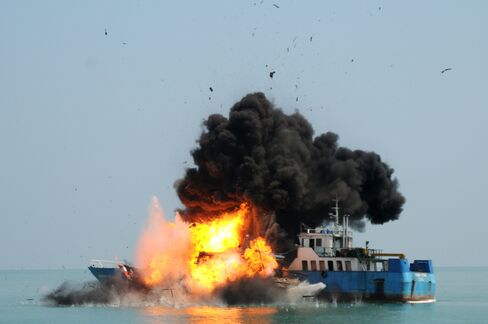 Indonesian Navy Blows Up Illegal Vessels